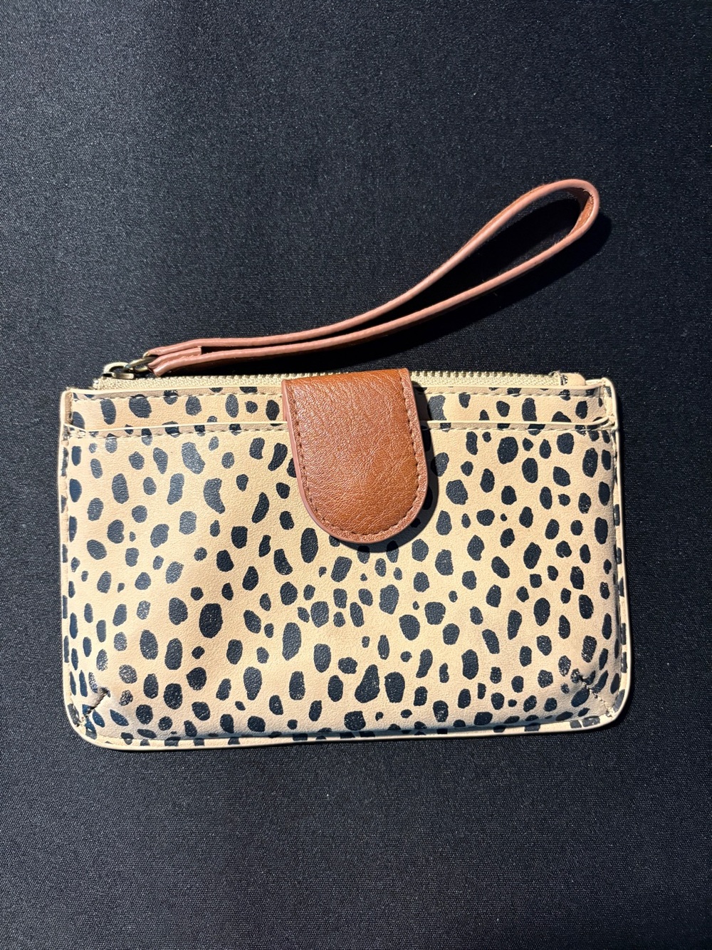 Universal Thread Leopard Print Wristlet with Tan Trim